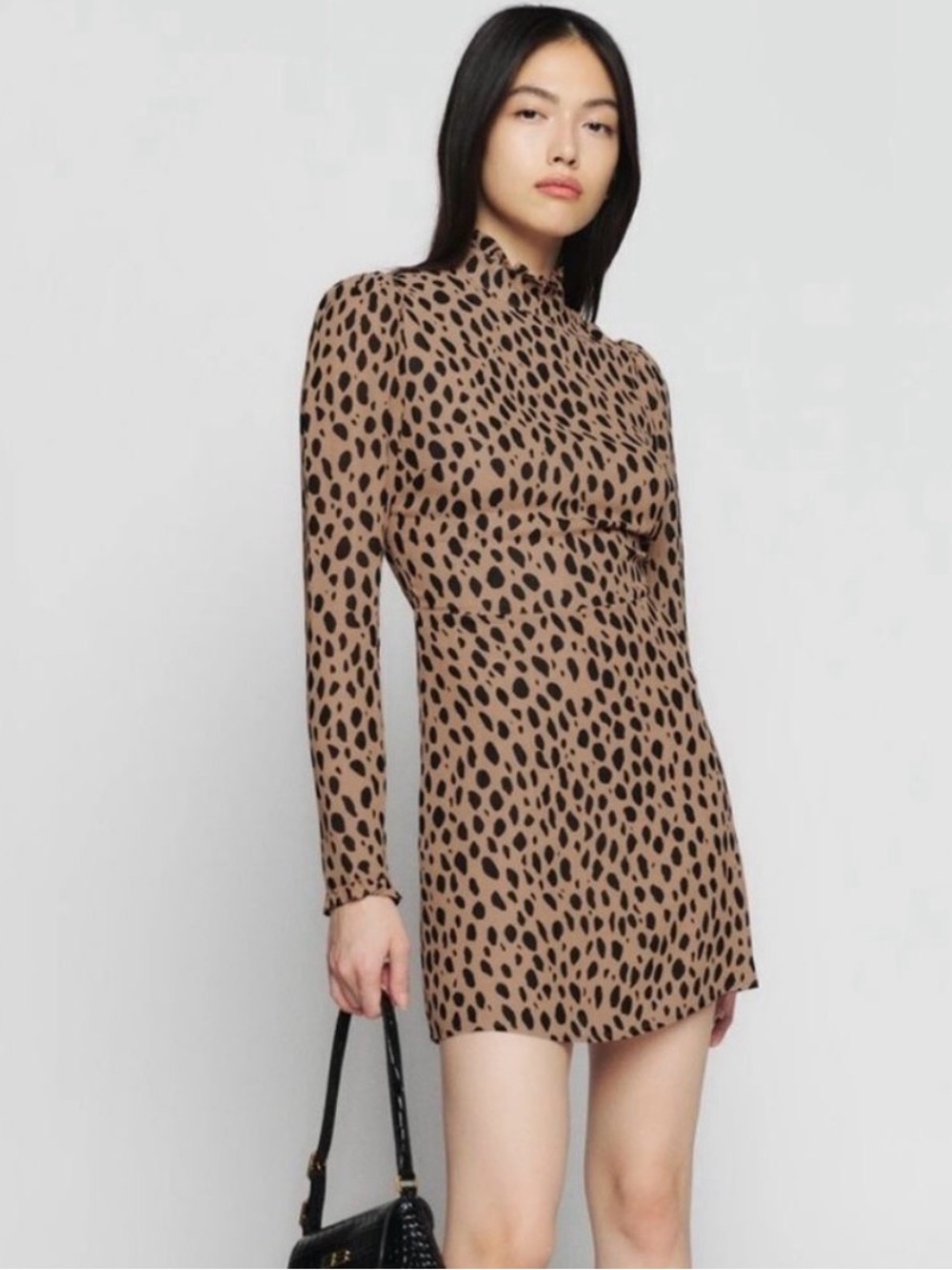 Reformation Tan Leopard Print Mini Dress with Black Spots